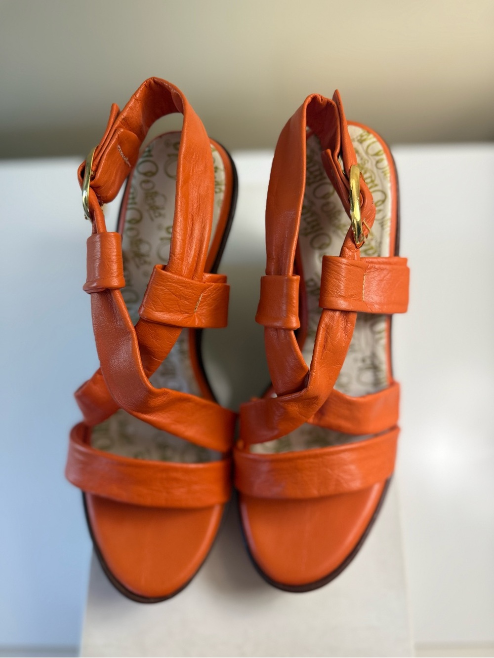 Orange Tapestry Patterned-Platform Wedge Sandals with Cross Straps- Size 8 - Picture 5 of 12